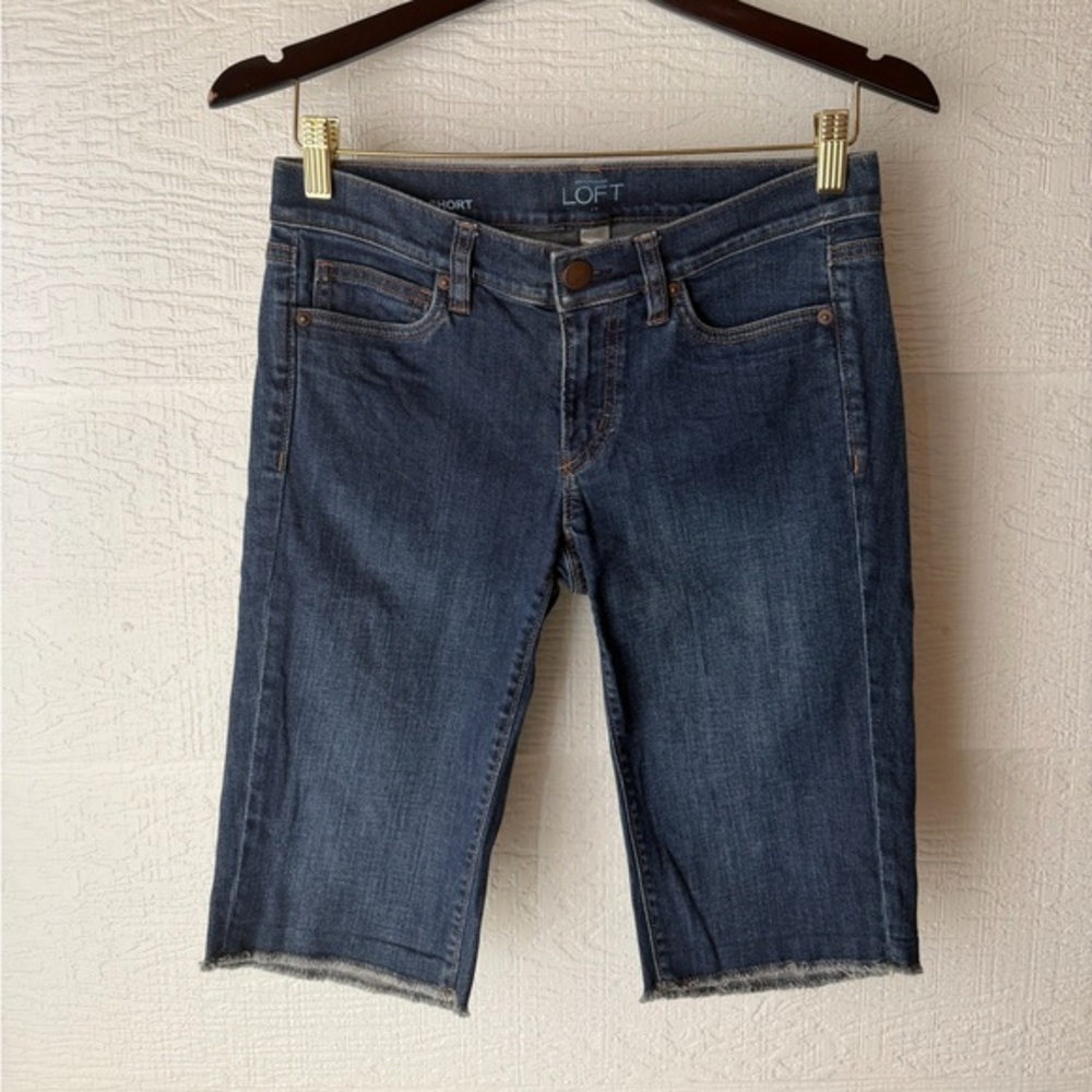 LOFT Denim Bicycle Shorts Size 2 Raw Hem